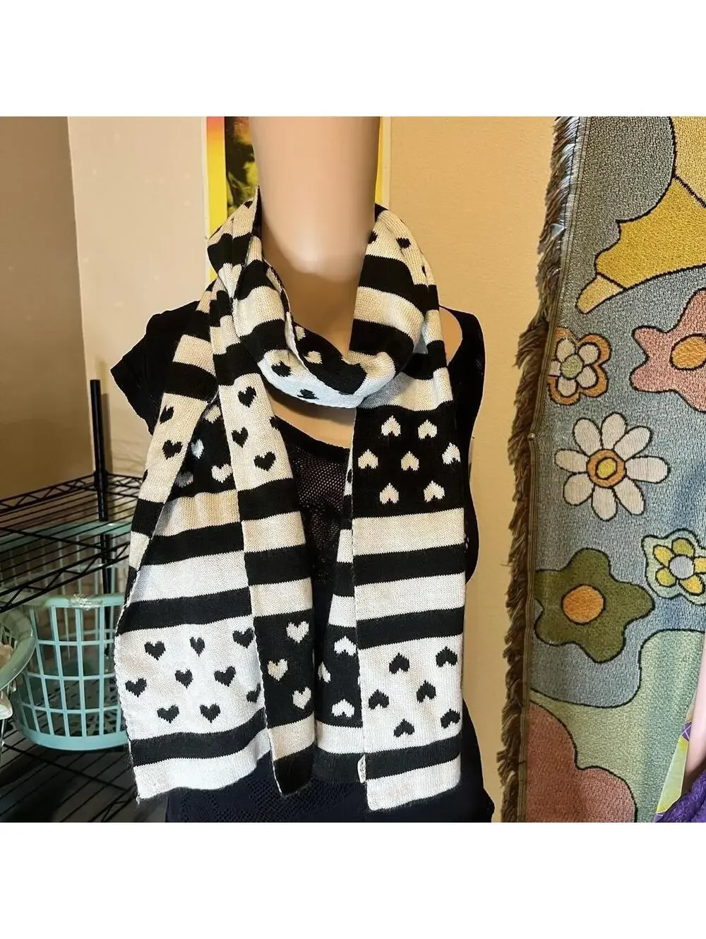 Black + White Heart Scarf